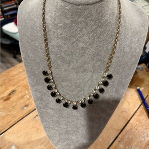 J Crew Gold-Tone Necklace with white and Black Crystal Drops